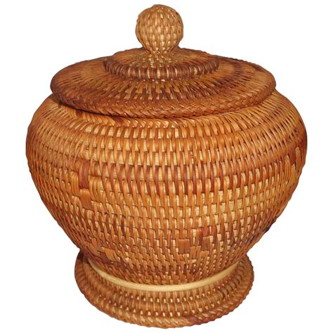 Woven Lidded Basket With Intriguing Design Circa 18901910 Lidded
