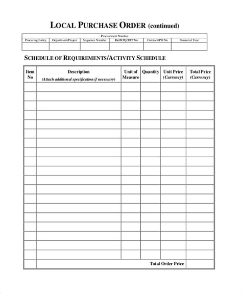 sample purchase order forms   excel ms word