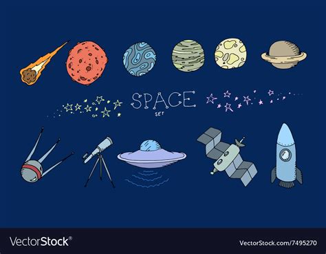 Colored Doodle Space Set Royalty Free Vector Image