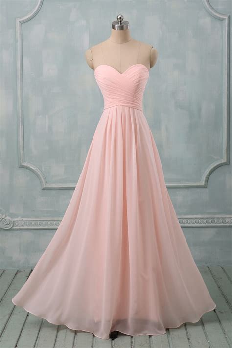 Simple Pink Bridesmaid Dresses Light Pink Party Dresses Chiffon Floor Length Prom Dresses On