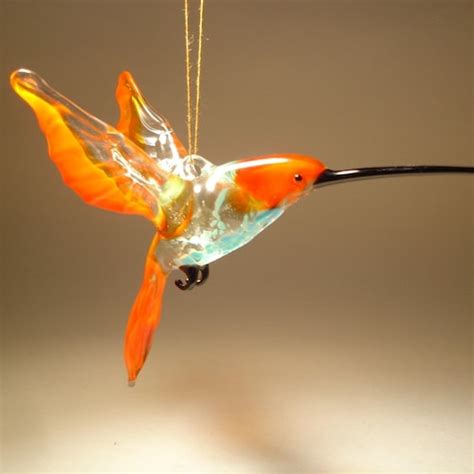 Handmade Blown Glass Figurine Art Bird Orange And Blue Hanging Etsy