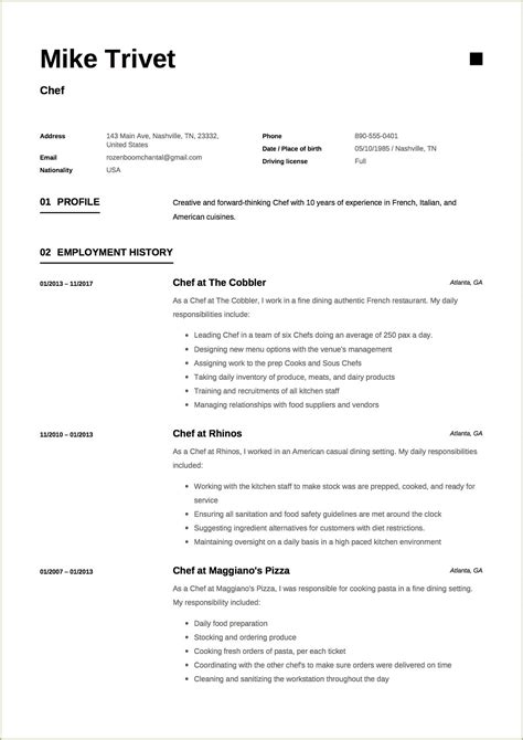 Demi Chef De Partie Resume Word Format Resume Example Gallery