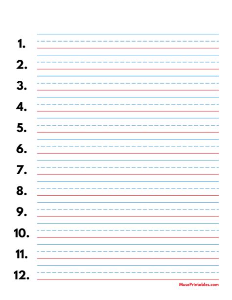 Printable Blue And Red Numbered Handwriting Paper 12