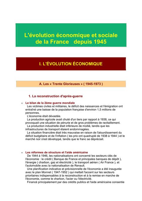 L`évolution économique Et Sociale De La France Depuis 1945