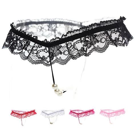 Buy Fashion Women Open Crotch Thong G Strings Sexy Lace Pearls Massaging Crotchless Panties