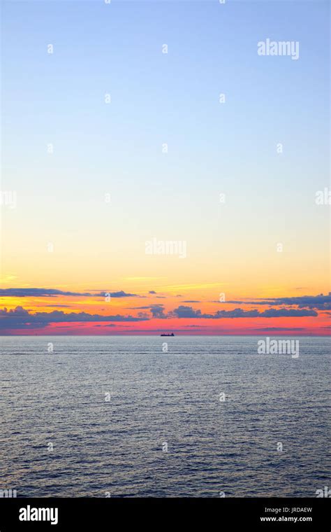 Beautiful Sundown Over Baltic Sea Seascape With Sea Horizon