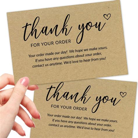 50 Large 4x6 Thank You For Your Order Cards Bulk Kraft Postcards