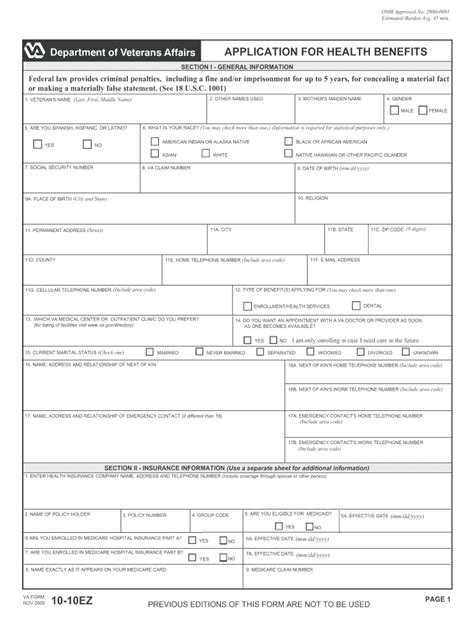 Va Form 10 10ezr Printable