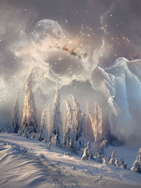 Christmas Night Magic Scene With Flying Santa Magic Christmas Card Falling Stars Effect