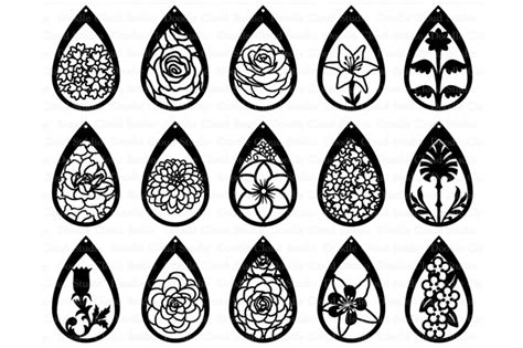 Floral Earrings SVG, Teardrop Earrings, Pendant SVG files By Doodle