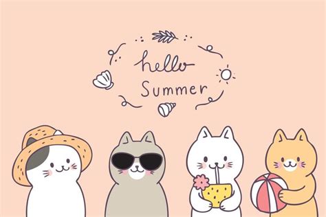 Cartoon Cute Summer Cats Vector 545007 Vector Art At Vecteezy