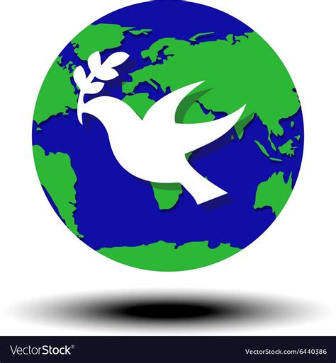 World Peace Symbol Globe With White Dove And Olive Vector Illustration
