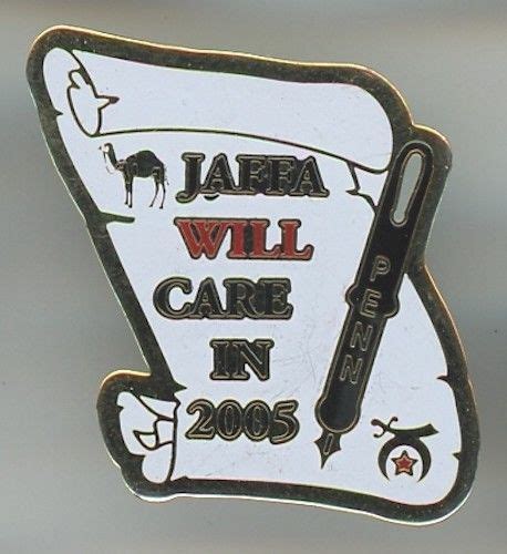 Hat Or Lapel Pin Shriners Jaffa Will Care In 2005 White Scroll Black