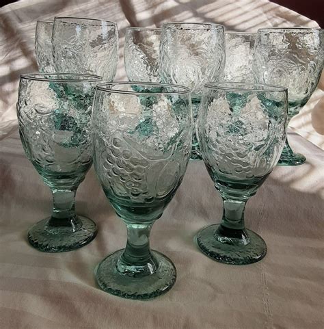 Vintage Libbey Glass Orchard Fruit Spanish Green Water Goblets Etsy
