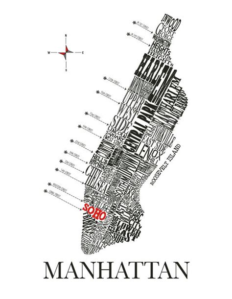 Customizable Manhattan Neighborhood Map 11 X 14 Print Etsy