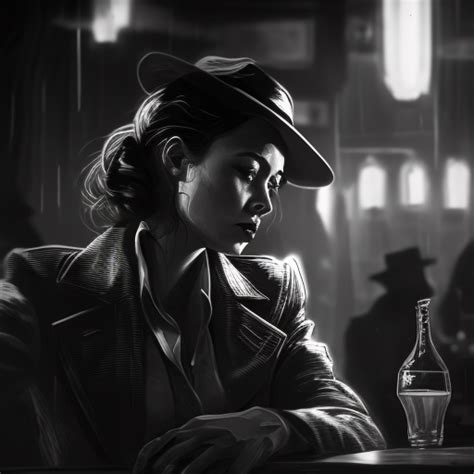 Rough Hare302 Futuristic Film Noir Female Private Detective Having A Drink In A Dark Bar
