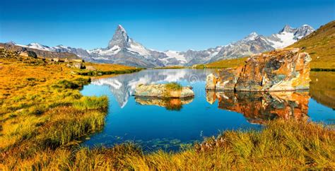 Colorful Summer Panorama Of The Stellisee Lake Stock Image Image Of