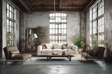 Interior Of Modern Loft Style Living Room Ai Generated Stock Photo