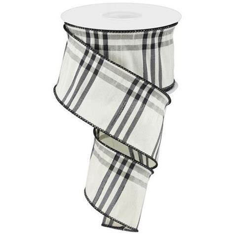 A 10 Yard Roll Of 25 Wide Plaid Ribbon In A Cream White And Black