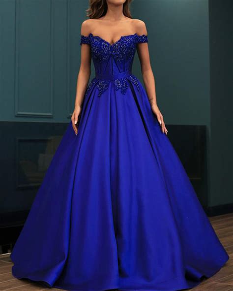 Royal Blue Satin Lace Beaded Women Prom Evening Dress Engagement Forma Siaoryne