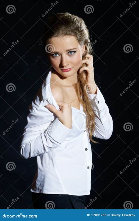 Slim Woman Showing Naked Shoulder Royalty Free Stock Image Image My