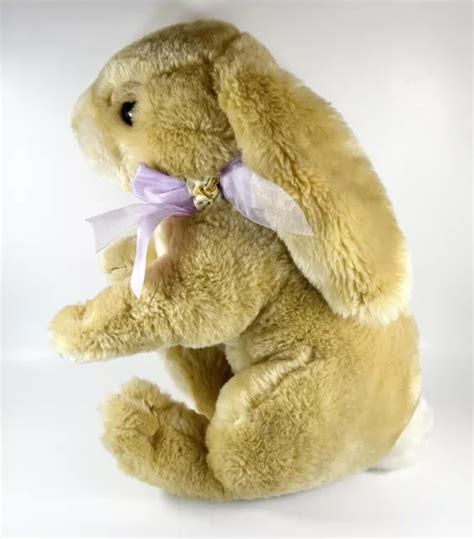 2006 Commonwealth Sitting Tan Soft Bunny Rabbit Pink Bow Stuffed Plush