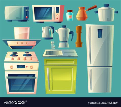 Cartoon Set Kitchen Appliances Royalty Free Vector Image