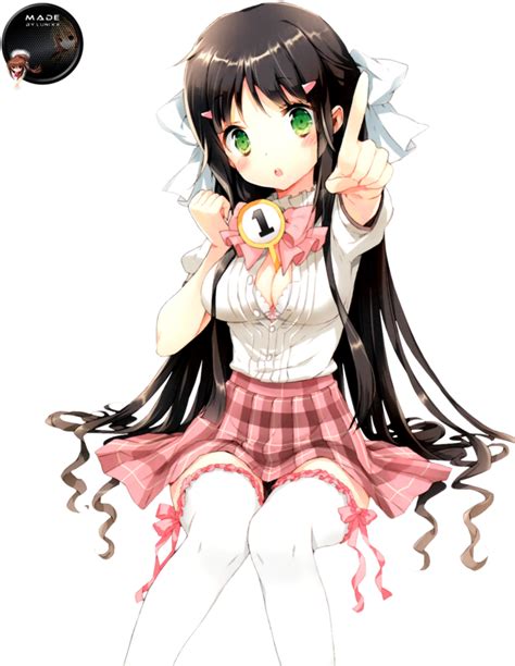 Download Brown Hair Green Eyes White Pink Dress Chica Anime Sentada Png Full Size Png