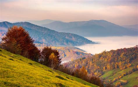 Beautiful Dawn In Mountainous Autumn Landscape Stock Photo Image Of
