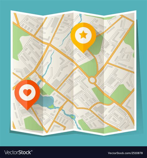 Abstract City Folded Map With Location Markers Vector Image