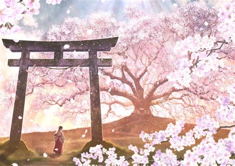 Wallpaper Sakura Blossom Anime Landscape Japanese Clothes