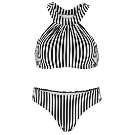 Halter High Neck Bikini Stripe Swimuit For Women Stripe Cu187eldszy