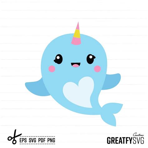 Narwhal Design Svg Narwahl Fish Design Png Clipart Cute Narwahl Cute Drawing Cut File