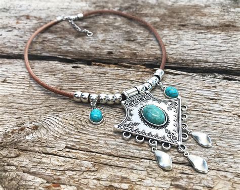 Turquoise Boho Necklace Bohemian Jewelry Boho Pendant Etsy