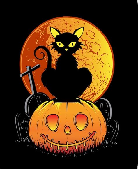 Chat Noir Halloween Vecteur Premium