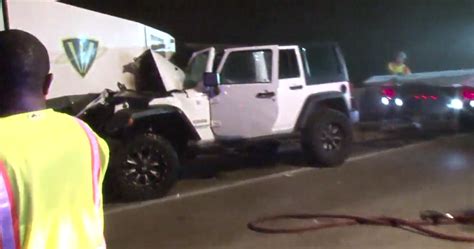 Man Injured After Jeep Crashes Into Street Sweeper Vehicle Shrouded In