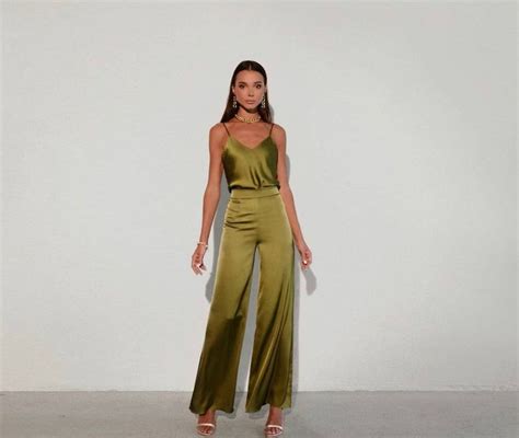 Green Silk Pant Suit For Women Satin Two Piece Summer Set Two Piece