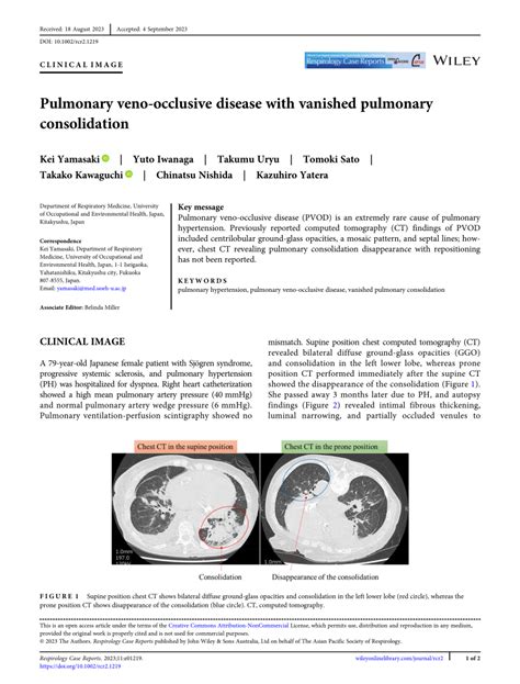 Pdf Pulmonary Veno‐occlusive Disease With Vanished Pulmonary