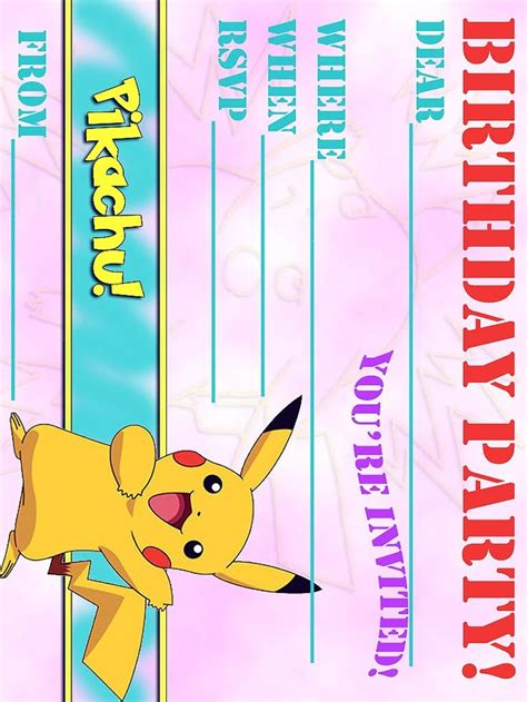 Pokemon Coloring Pages Free Pikachu Party Invitation Pokemon