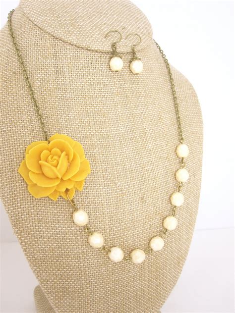 yellow statement necklace yellow jewelry flower by kbjhandmade