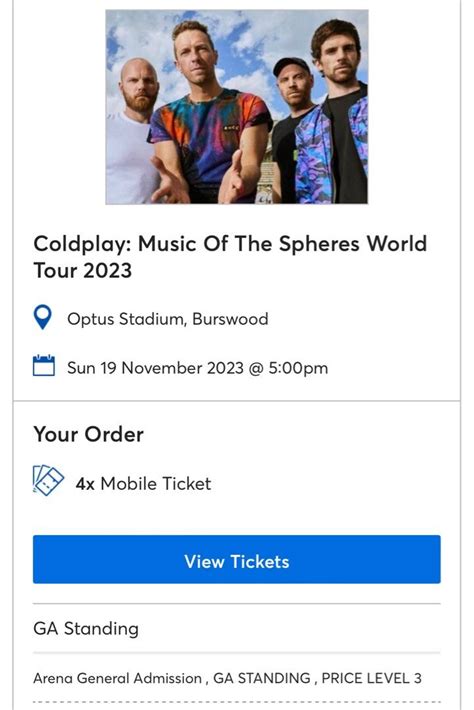 Coldplay Perth 19 Nov Concert Tickets Tickets And Vouchers Event