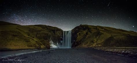 Skogafoss Waterfall At Night Iceland