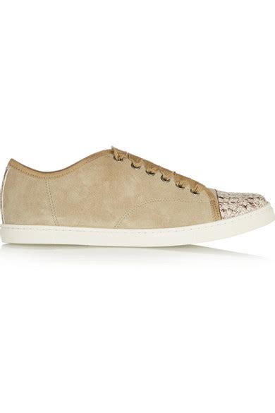 Lanvin Snake Print Leather And Suede Sneakers Net A Portercom