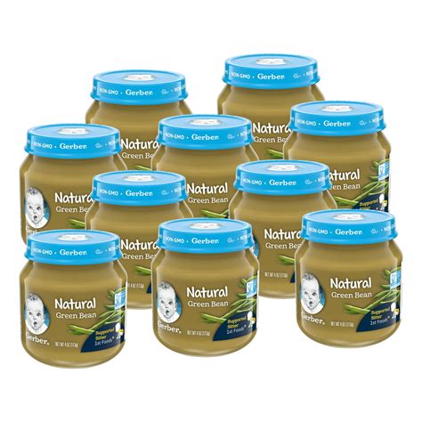 10 Pack Gerber 1st Foods Natural Green Bean Baby Food Jar 4 Oz