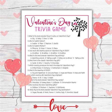 Valentines Day Trivia Game Printable Valentines Day Icebreaker Group
