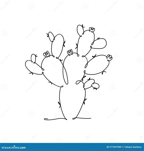 Cactus Line Art Vector Cactus Opuntia Continuous Line Drawing Vector