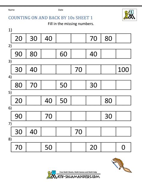 1st Grade Number Charts And Counting Worksheets K5 Learning Numbers