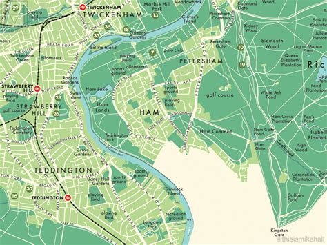 Richmond Upon Thames London Borough Retro Map Giclee Print Mike