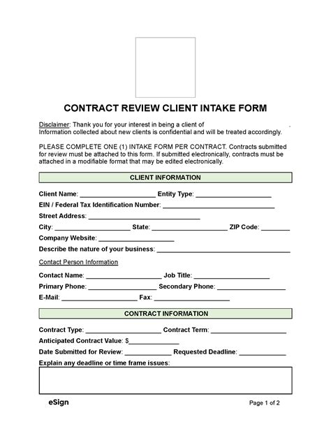 Free Contract Review Intake Form PDF Word