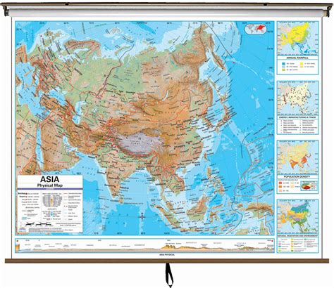 Large physical map of japan with roads, cities and airports. Advanced Asia Physical Classroom Map on Spring Roller
